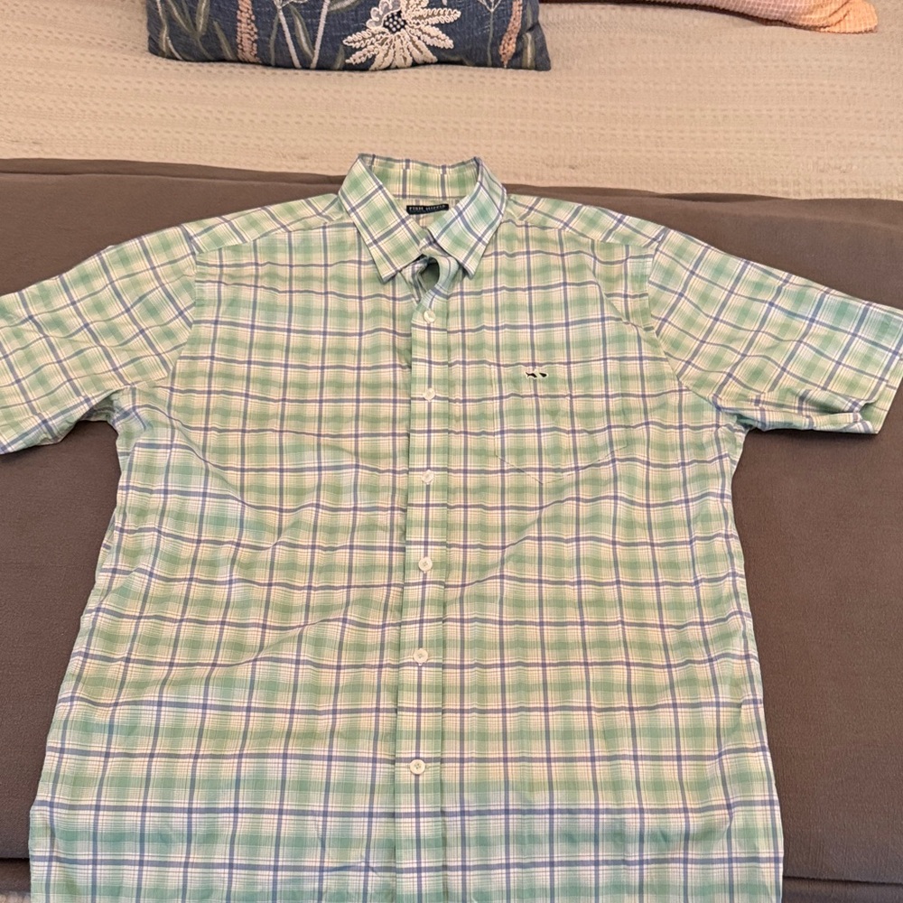Men's Short-Sleeve Plaid Button-Down Shirt - Light Green